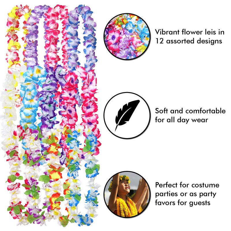 Millennial Essentials 12 Pack Thickened Hawaiian Leis Floral Necklace for Hula Dance Luau Party, Party Favors Celebrations and Decorations - Image 2